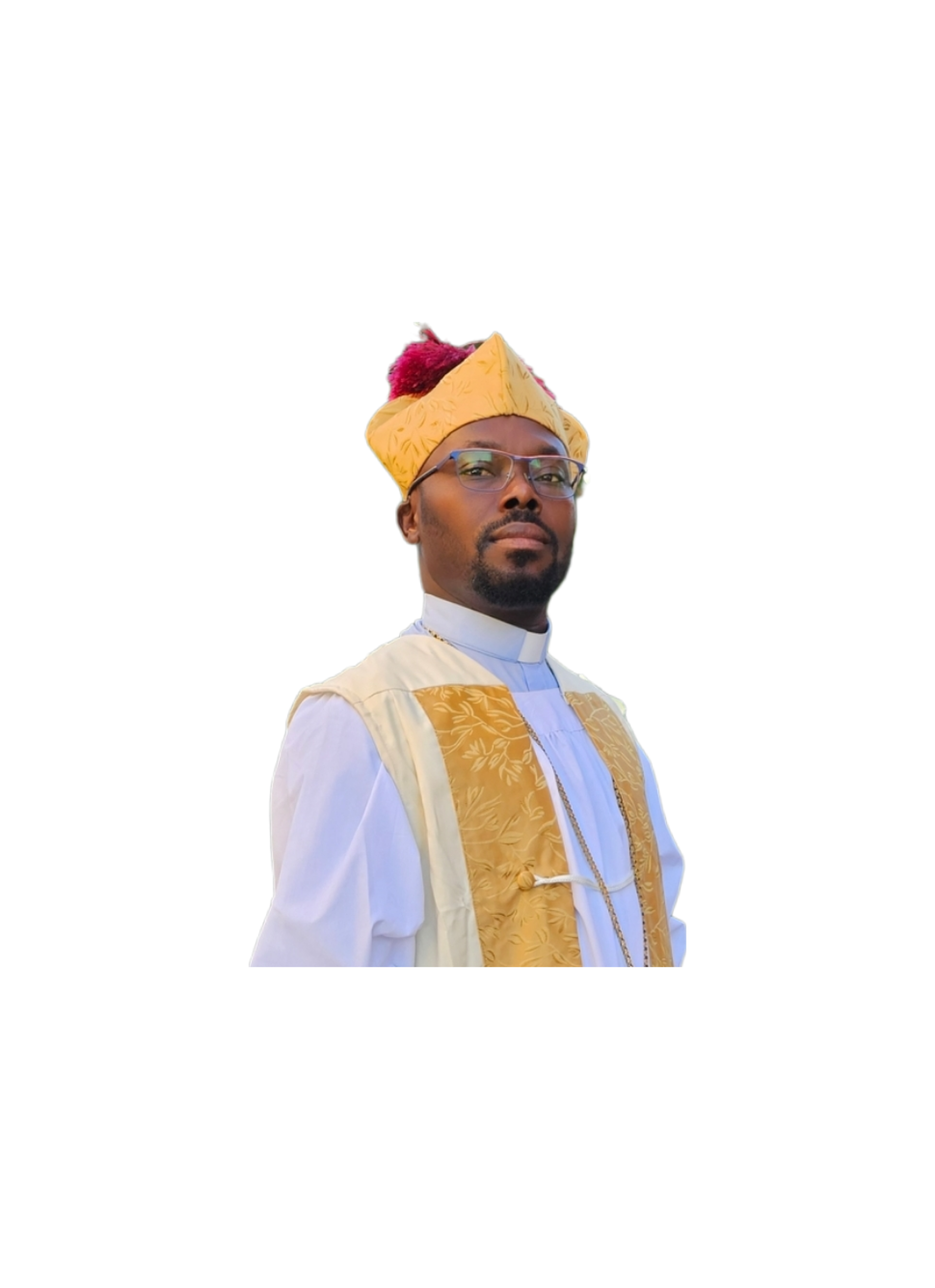 SEEING YOUR SELF AND A PRIEST WEARING THE SAME GARMENT AND THE SAME COLOUR RED AND WHITE MEENING.